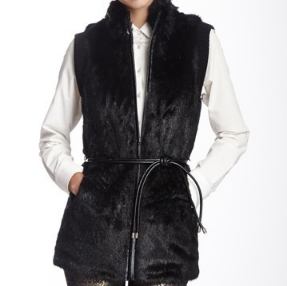 BLACK FAUX FUR VEST - HILARY RADLEY NEW